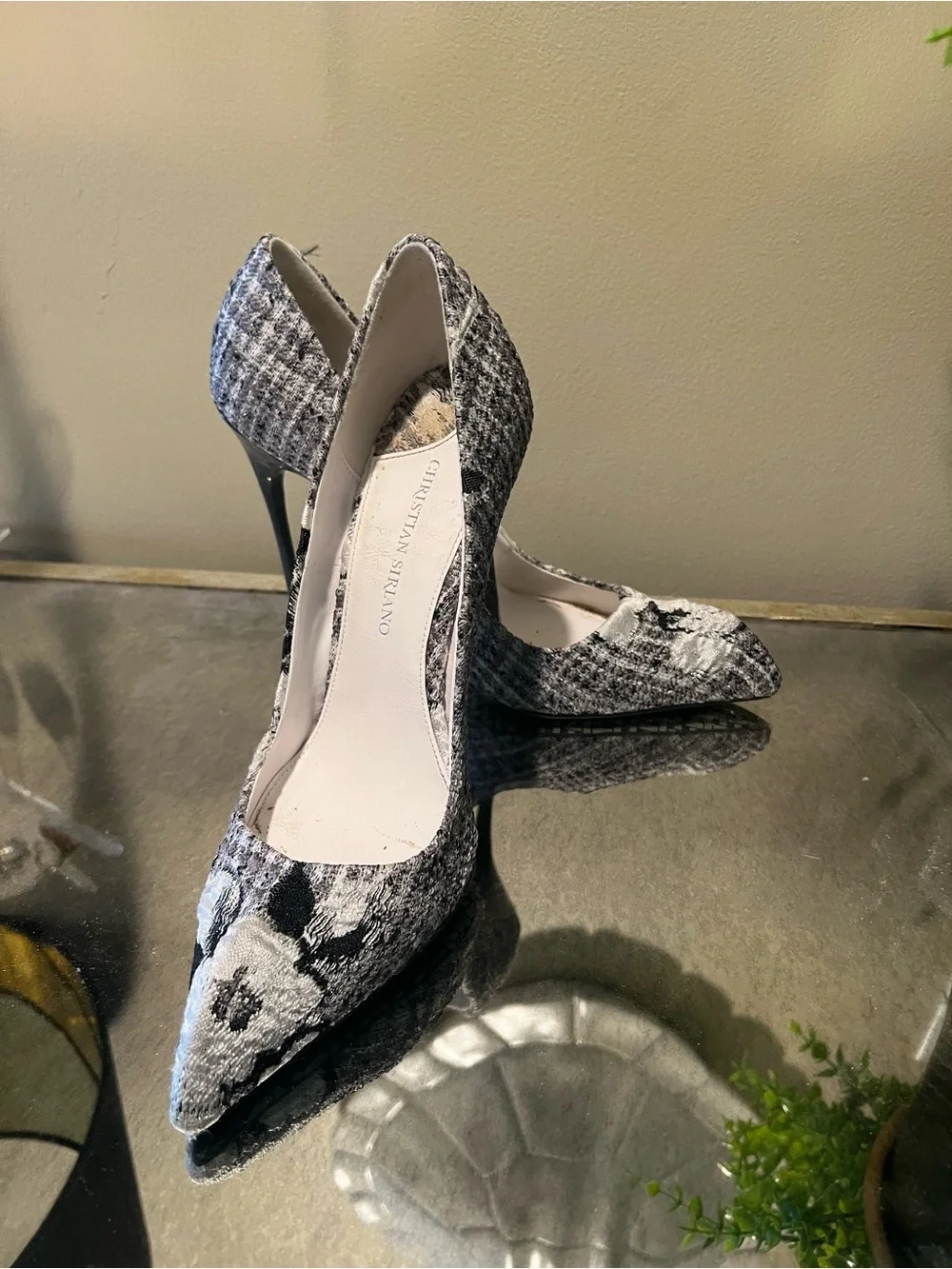 Christian Siriano Black and White Tweed Pointed Toe Stiletto Pumps